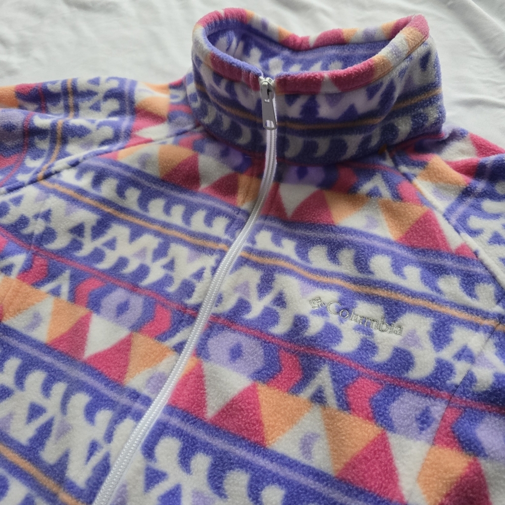 Columbia Fleece Jacket 1X Purple Pink Orange Full Zip Southwest Print